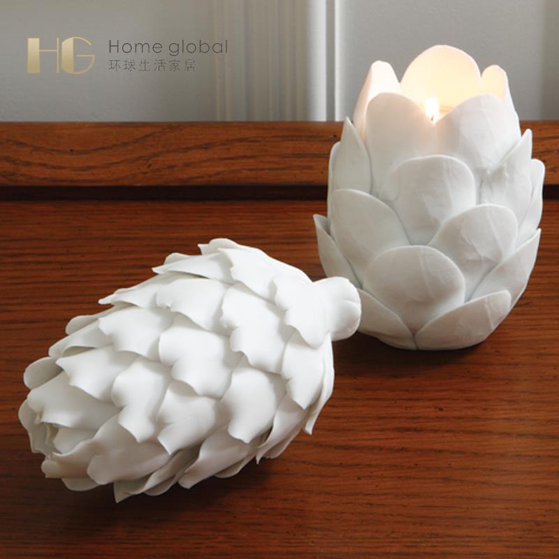 软装设计师板房白色陶瓷洋蓟烛台蜡台装饰电视柜桌面摆件圣诞礼物