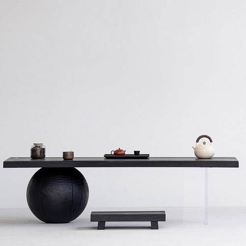 叁几 白蜡木茶几榻榻米矮桌侘寂风黑色茶桌家用小茶台实木泡茶桌