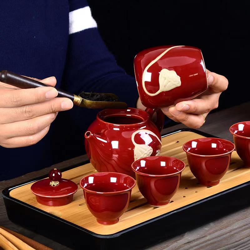 整套功夫茶具陶瓷汝窑茶杯茶壶套装家用礼盒送礼公司商务礼品创意