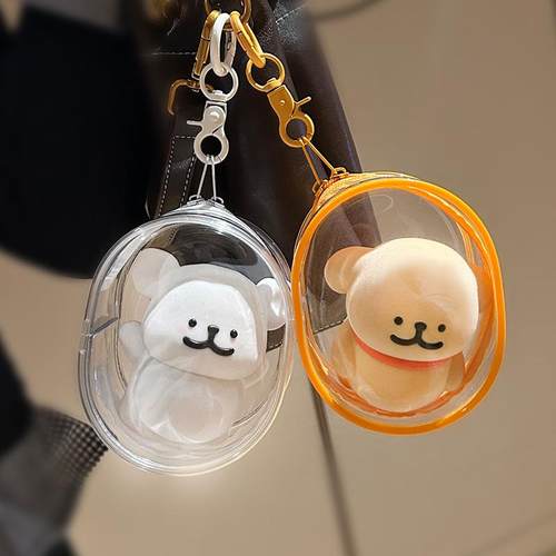 10cm娃包痛包收纳展示包PVC透明可爱卡通线条小狗公仔外出遛娃包