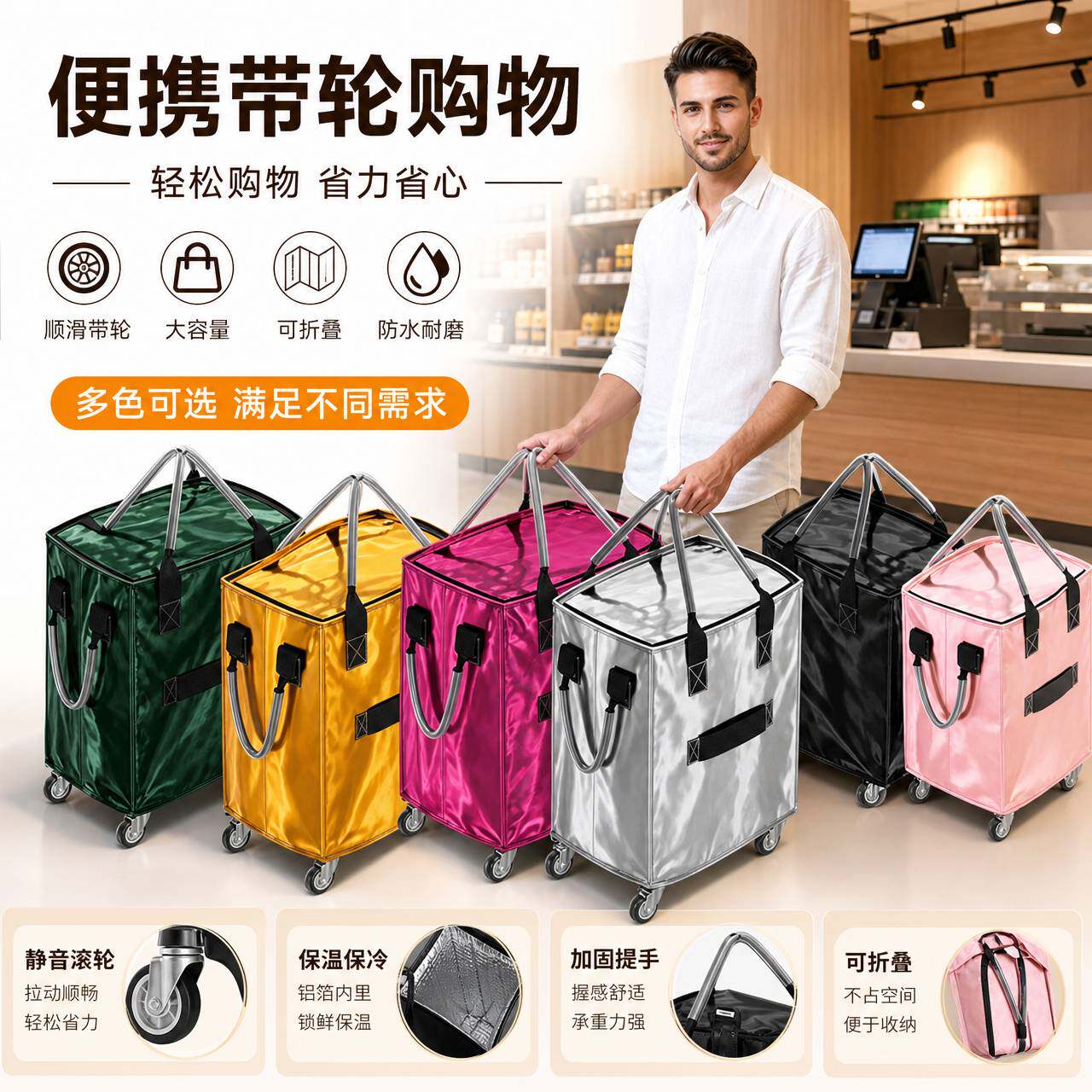 浩肯包拉杆购物包折叠收纳手提拖轮行李户外出差旅行袋大容量露营