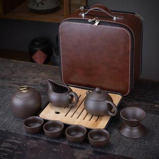 紫砂便携式 公司开业定制logo 旅行茶具套装 一壶六杯家用户外小套装