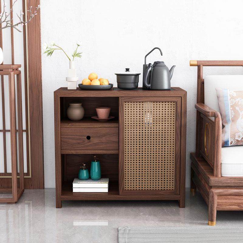 新中式茶水柜实木柜下置水桶一体小茶边柜黑胡桃茶水台家用茶桌边,住宅家具,可移动边柜,淘宝优惠券,粉丝福利购,淘宝优惠卷