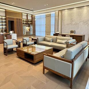 新款新中式禅意黑胡桃白蜡沙发茶几组合客厅办公室酒店民宿家具