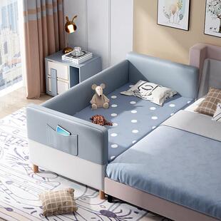 婴儿宝宝儿童床拼接加宽床边实木皮质软包科技帆布腰带护栏男孩女