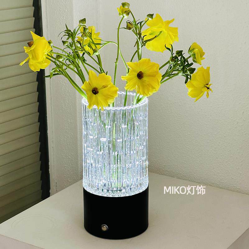 MIKO灯具水晶花瓶台灯插花水培充电小夜灯床头卧室饭厅客厅装饰