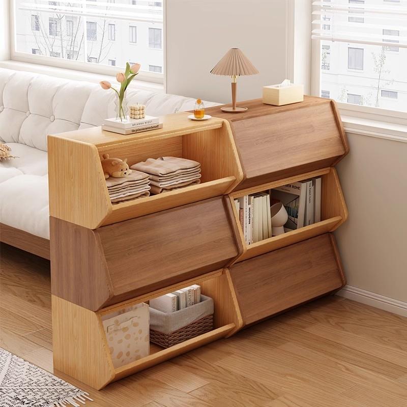实木收纳柜沙发边柜一体靠墙收纳柜落地书柜自由组合柜子家用矮柜
