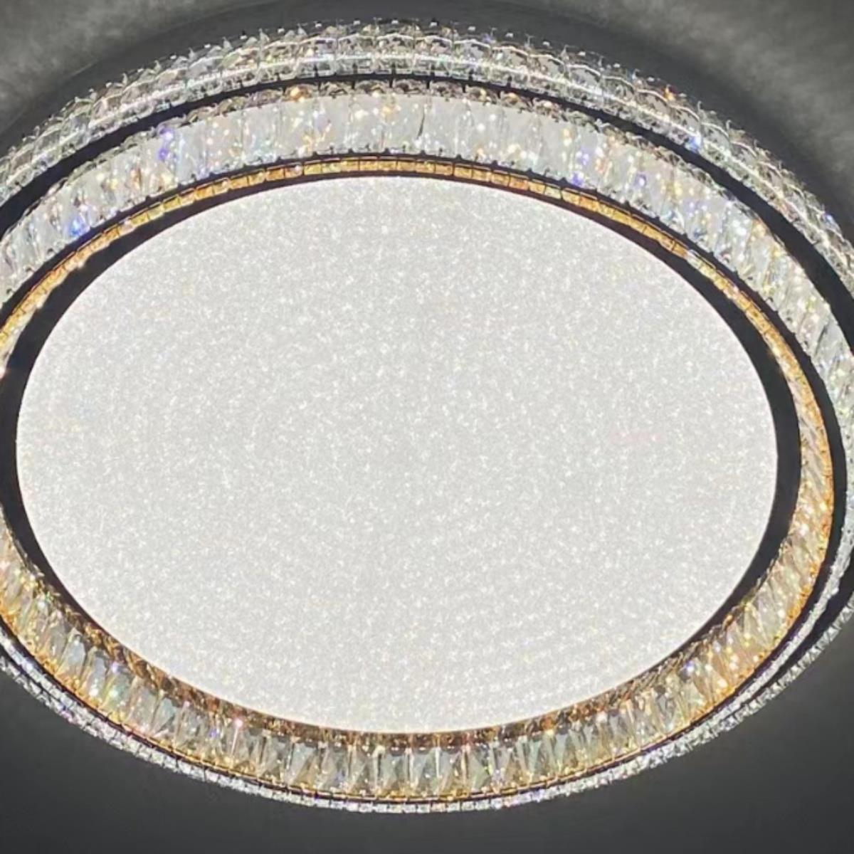 现代轻奢水晶客厅吸顶灯时尚大气平板灯长方形 圆形客厅大灯