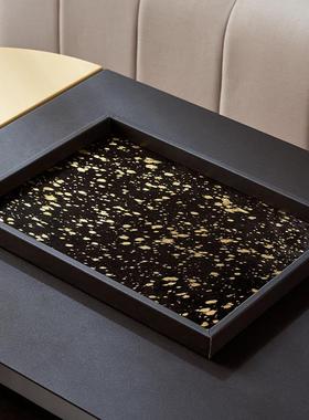 家居高级感意式轻奢风摆件客厅茶几软装饰品长正方形马毛大托 托