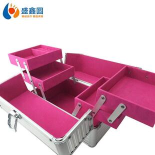 供应新款双开化妆箱 高档时尚专业铝箱 银条纹经典化妆铝箱工具箱