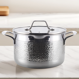 百灵鸟22双耳双嘴18-10锤纹汤锅炖锅不锈钢