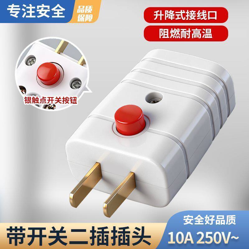 新正品带开关10A纯铜开关二极插头二脚电动车电源风扇接线接插头
