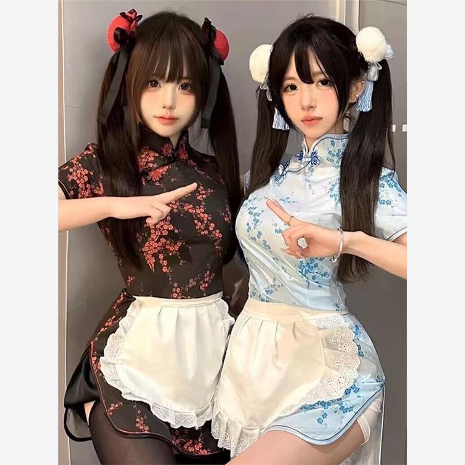 中华娘旗袍新中式改良女仆小厨娘日系cos连衣裙Lolita围裙女 伪娘