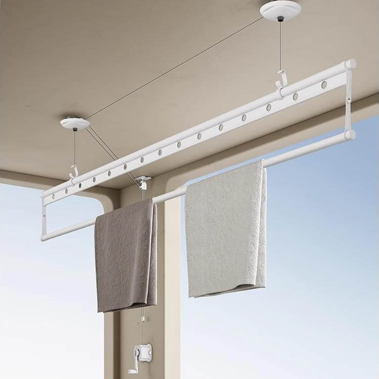 恋晴单杆晾衣架手摇升降双杆晾衣杆小户型阳台白色手动单排杠