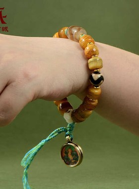 极速藏村文殊菩萨小唐卡吊坠牛骨手串扎基拉M姆盘玩手链绿松石隔