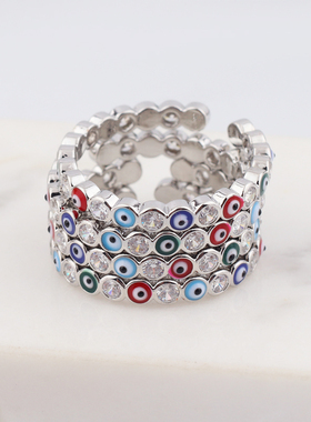 极速Lucky Eye Bklue Turkish Evil Eye Open Ring Copper Gold C