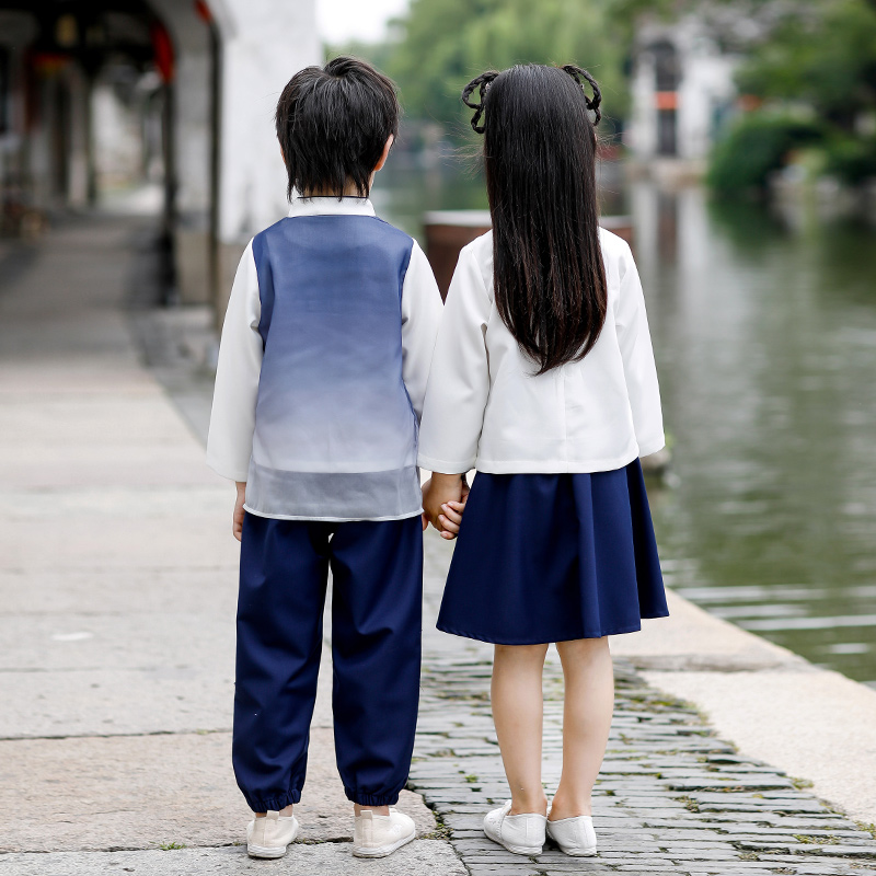 极速中大童汉服春秋中国风表演服中秋国庆演出服小V学生网红秋装