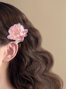 极速晕染蓝色蔷薇花发q夹春夏甜美清新感仿真花朵发卡海边度假风