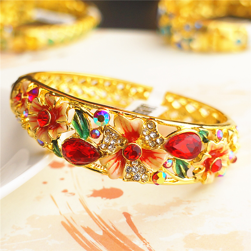 极速包邮新式景泰蓝镯子首饰开口时尚镂J空手镯镶钻合金手镯饰品