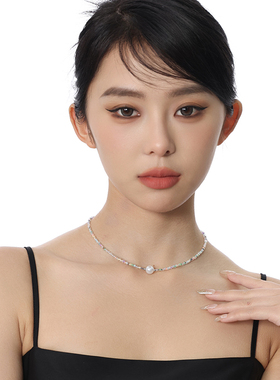 极速彩色多巴胺串珠项链女款轻奢小众珍珠锁骨链女生饰.品配饰甜