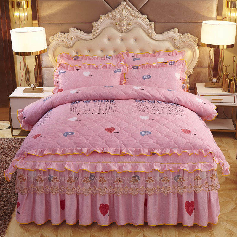 极速全套夹棉纯棉全棉床裙四件套1.C5m加厚床罩1.8米2网红保暖纯