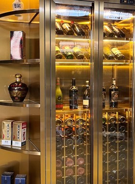 极速轻奢定制不锈钢恒温酒柜 餐厅E背景展示柜金属钢板柜酒窖酒庄
