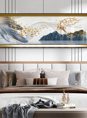 新品轻奢卧室床头k装饰画现代客厅背景墙壁画主卧鹿墙画抽象大气