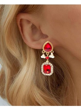 极速欧美跨境时尚耳饰  多色u大宝石耳坠 个性简约耳环耳饰  F207