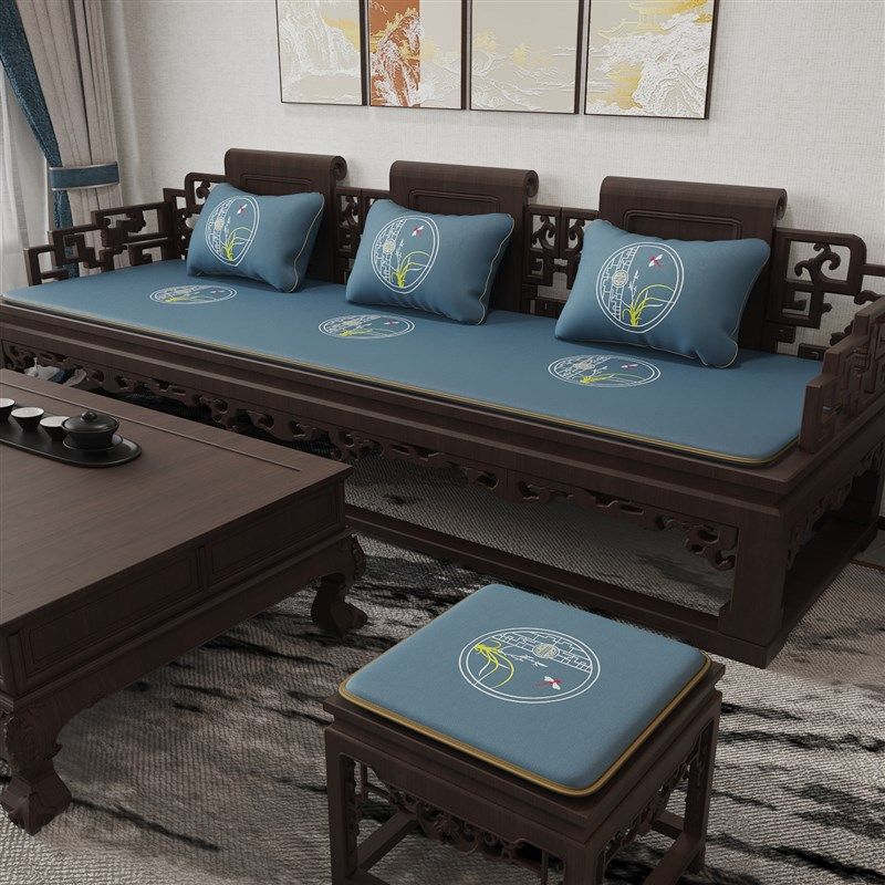极速定制全套新中式红木沙发皮坐垫夏季凉席实木椅子Y座垫防滑四