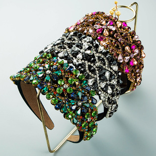 极速和鸣发箍跨境巴p洛克复古宽边彩色玻璃钻宽边华丽重工发箍