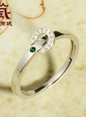 极速黄财神银镀金戒指宝s石镶嵌刻字款绿度母指环可调节文殊菩萨