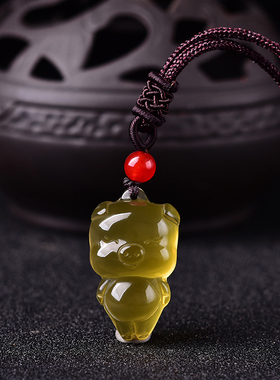 极速黑曜石白水晶小猪p属猪吊坠男女款项链黄水晶 生肖挂坠本命年