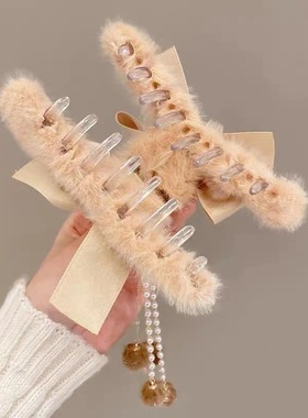 极速Fur cPlush Grab Clip Hair Ball Tassel Pendant Bow Hairpi