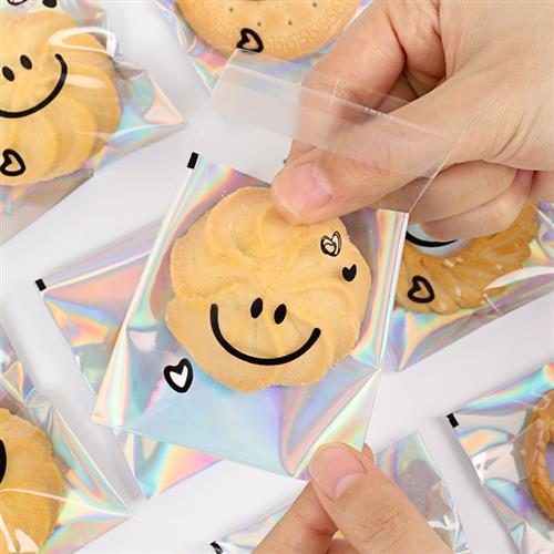 极速雪花酥曲f奇饼干包装袋镭射袋子可爱自封自粘袋透明饼干袋小