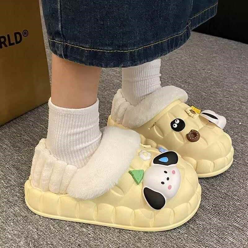 极速可拆卸棉拖鞋女款冬季居家外穿厚H底防滑防水加绒包跟室内保