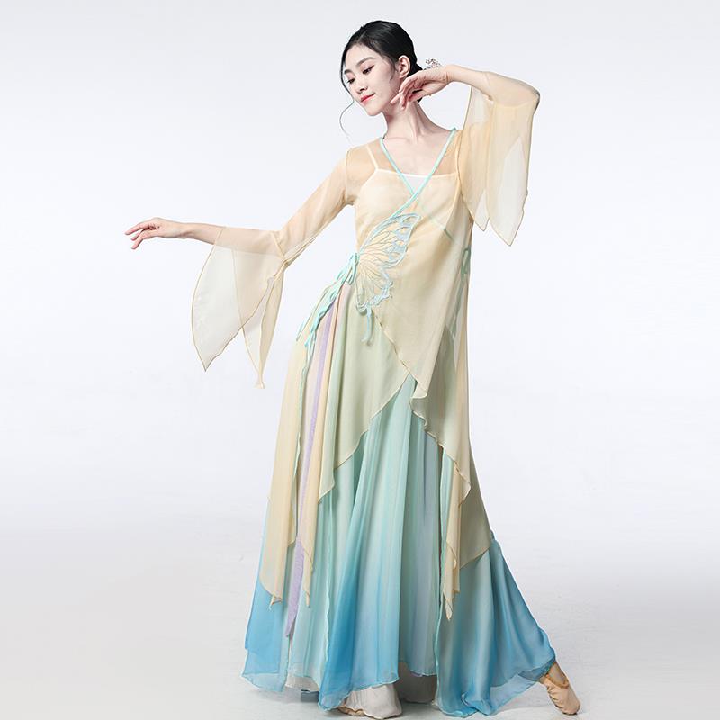 古典舞服身韵蝴蝶渐变雪纺纱衣女飘逸基训练功服中国舞蹈演出服