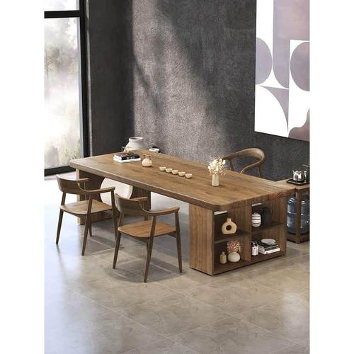 实木茶桌书桌一体两用茶几办公室新款大板简约新中式客厅家用茶台