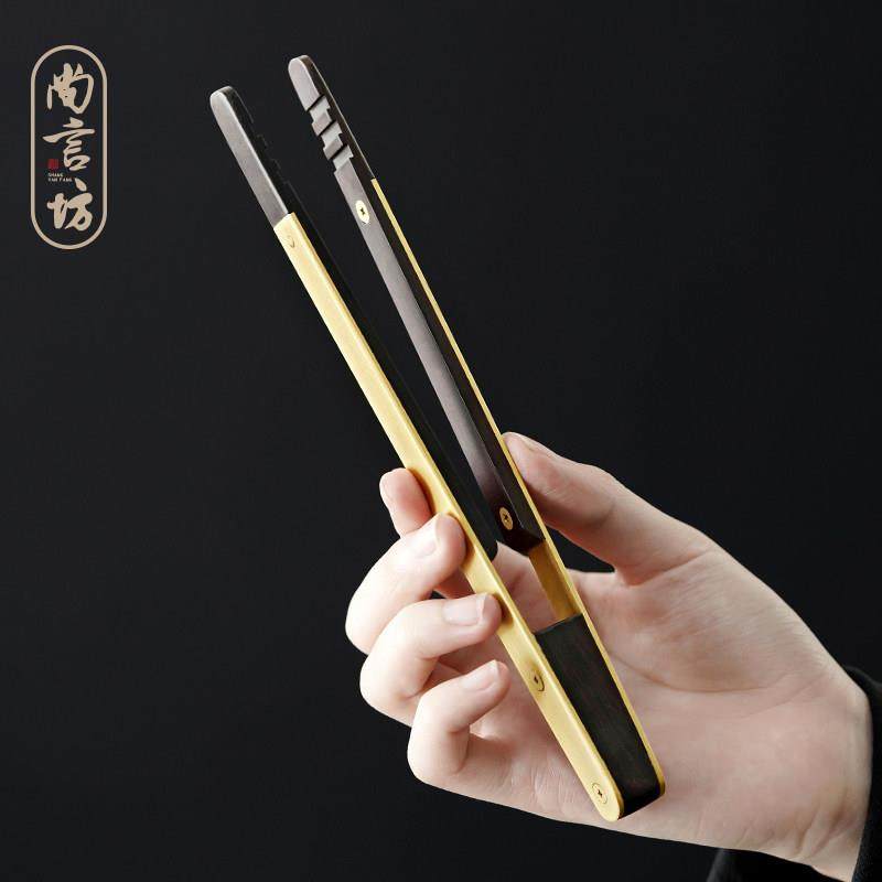 茶夹竹制茶道镊子家用功夫茶具配件黑檀防滑茶杯茶叶夹子喝茶工具