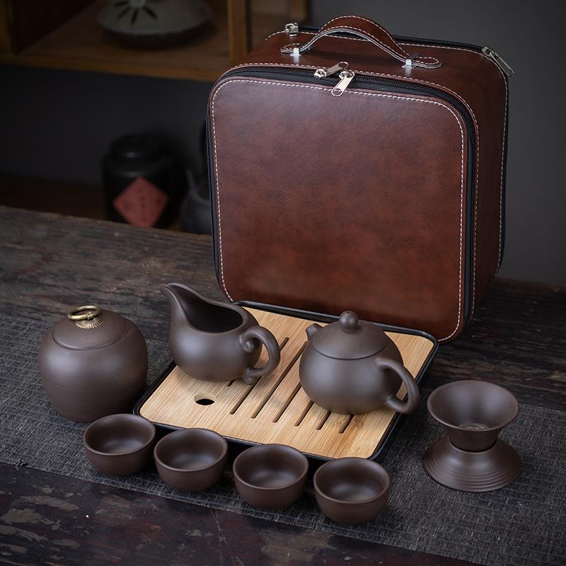 紫砂便携式旅行茶具套装一壶六杯家用户外小套装公司开业定制logo