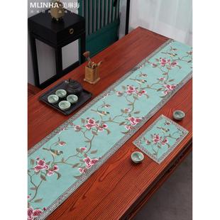 新中国风茶垫茶几坐垫台布禅宗棉麻绣花长茶几台布茶几台布桌轮