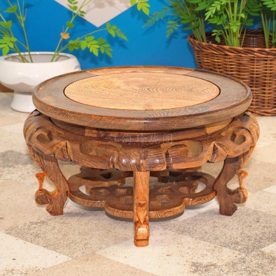 实木中式圆形花架盆景架鸡翅木花几鱼缸佛像陶瓷花瓶奇石摆件底座