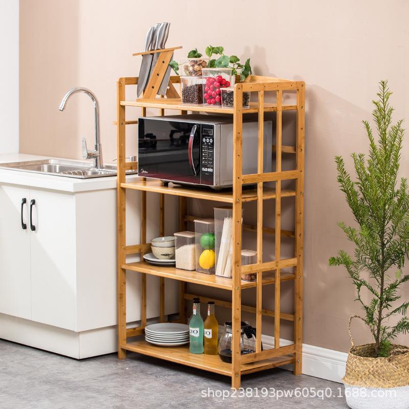 楠竹厨房置物架微波炉烤箱收纳架多层实木客厅锅盖小储物柜子落地