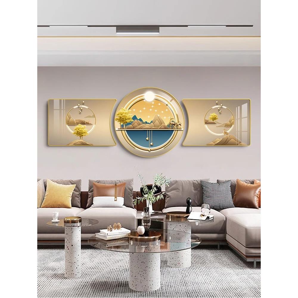 简约客厅装饰画沙发背景墙挂画卧室圆角框墙壁画轻奢镶钻款三联画