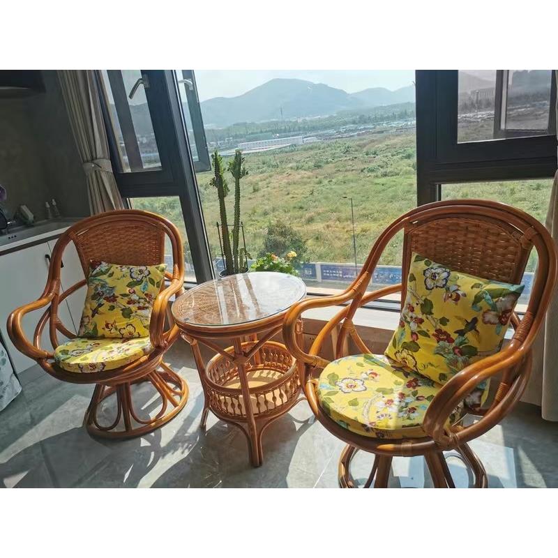印尼天然真藤椅藤木组合藤编桌椅三件套摇摇椅旋转靠背椅庭院阳台