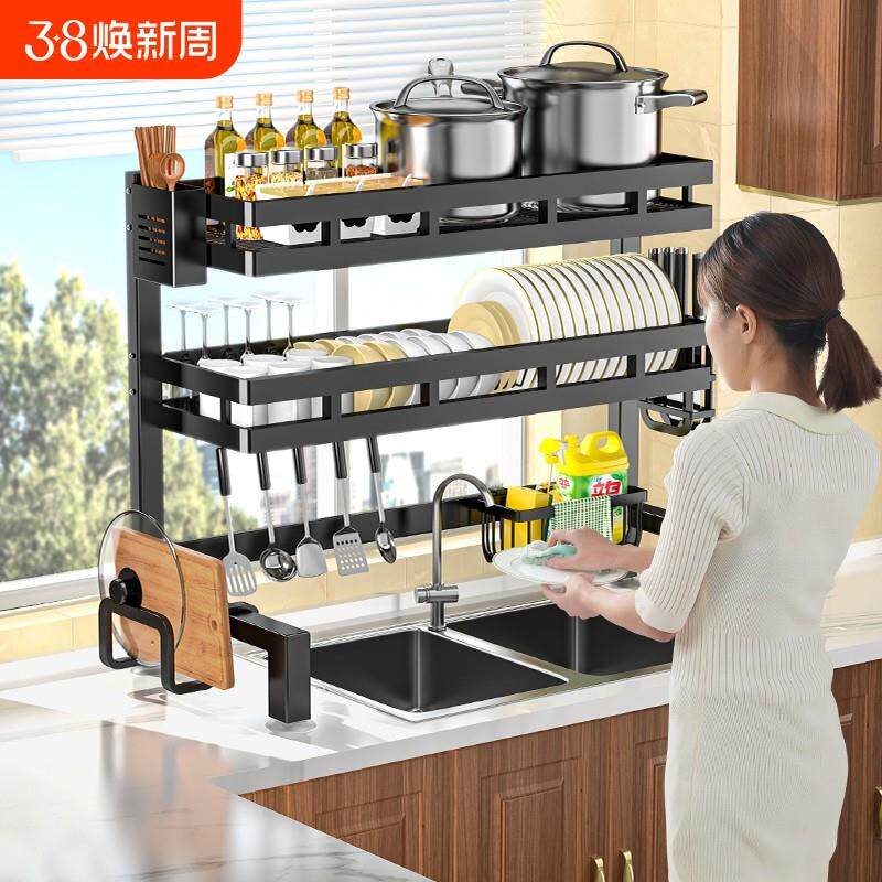 厨房水槽置物架洗碗槽碗柜台面收纳多功能沥水架双层上方放置移动