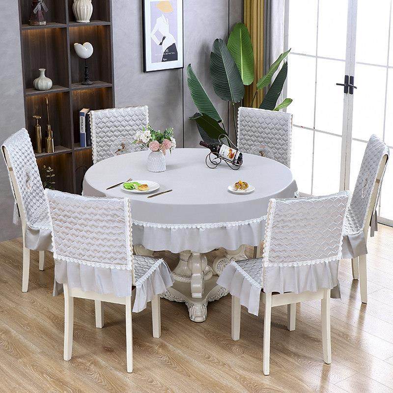 高档圆形餐桌布连体椅子套罩简约椅子垫加厚防滑凳子套一体餐椅套