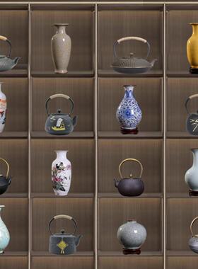 酒店茶室茶室茶柜薄谷架中国装饰艺术装饰品茶壶铁锅茶具陶瓷花瓶