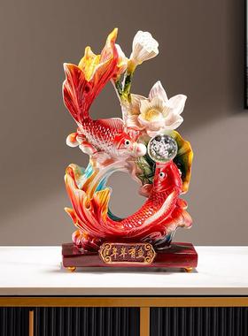 新中式双鱼戏珠摆件家居客厅电视柜年年有鱼金鱼锦鲤鱼装饰工艺品