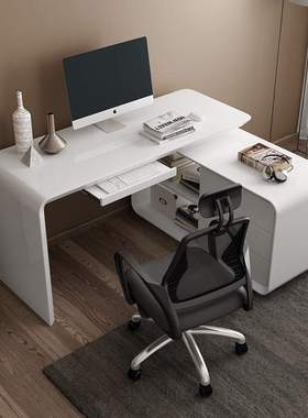 白色书桌简易简约现代板式烤漆旋转转角多功能电脑桌办公桌写字台