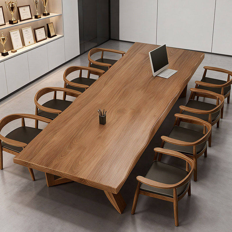 实木会议桌长桌现代简约原木大板桌工作台办公室洽谈桌商用长方形